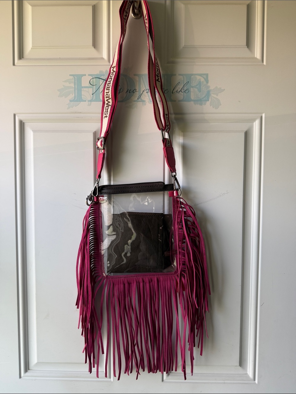 Montana West Fringed Clear Crossbody Bag in Fuchsia with adjustable Strap